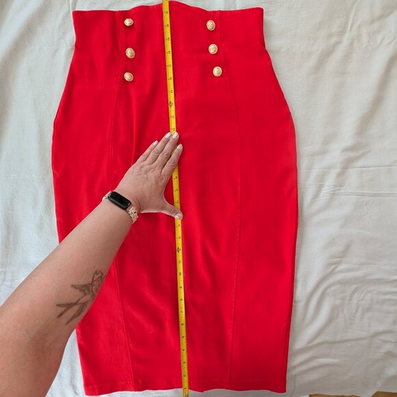 red Unique Vintage high waisted nautical pin-up wiggle pencil skirt, size L NWT - Picture 7 of 10